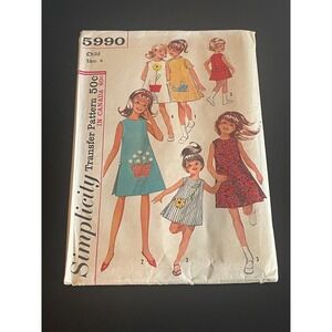 00608 - Simplicity 5990 Child Dress Pattern Size 4 Girls Pinafore Sundress UNCUT